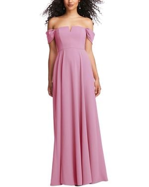 The Dessy Group Off-the-shoulder Pleated Cap Sleeve A-line Maxi Dress - Purple