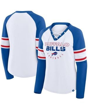 Fanatics White/royal Buffalo Bills Redzone Blitz Package Raglan Lace-up V-neck Long Sleeve T-shirt - Blue