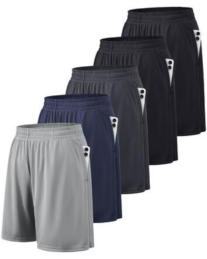 Gnuadz 5 Pack Quick Dry Athletic Workout Shorts With Pockets Fitness Training - Blue