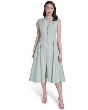 Vince Camuto Striped V-neck Midi Dress - Blue