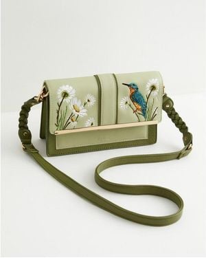Fable England Embroidered Kingfisher Cross Body Bag - Black