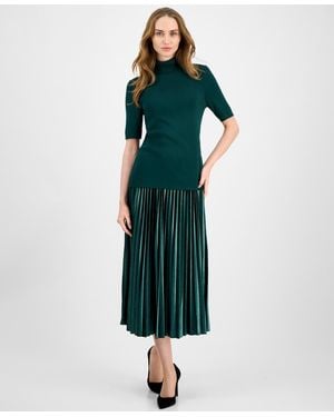 Anne Klein Velvet Pleated Flared Midi Skirt - Green