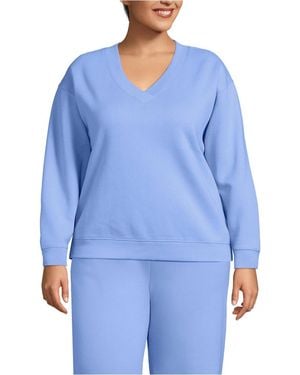 Lands' End Plus Size Long Sleeve Serious Sweats V-neck Sweatshirt - Blue
