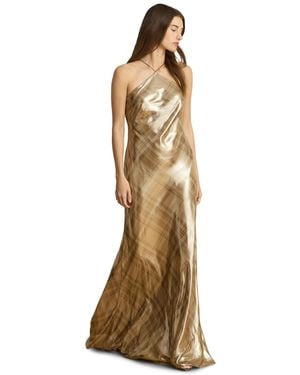 Ralph Lauren Halter Metallic Plaid Gown