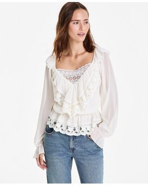 And Now This Ruffle Long-sleeve Lace-trim Top - White