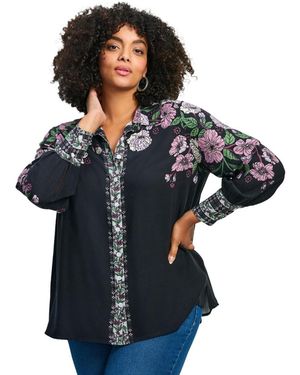 Avenue Plus Size La Luna Button Down Shirt - Blue
