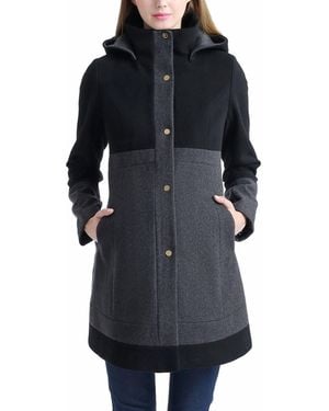 Kimi + Kai Kimi + Kai Maternity Tessa Hooded Wool-blend Colorblock Coat - Black