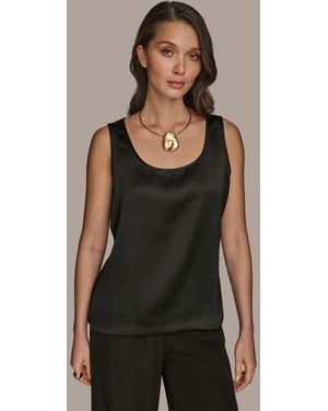 Donna Karan Satin Scoop-neck Tank Top - Black