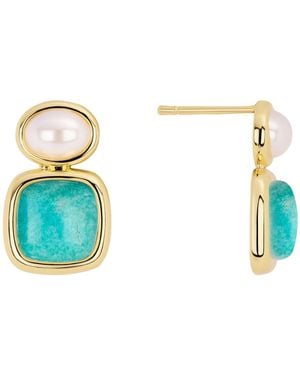 Macy's Gold-plated Lapis Imitation Pearl Stud Drop Earrings - Blue