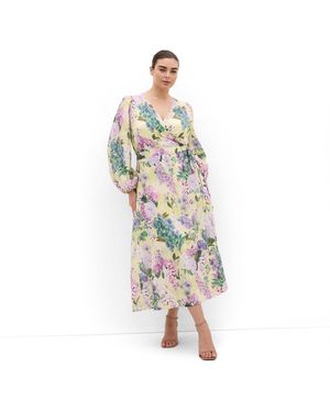 City Chic Anastasia Hydrangea Print Wrap Maxi Dress - White