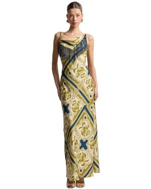 Avec Les Filles Cowl Neck Scarf Print Maxi Dress - Metallic