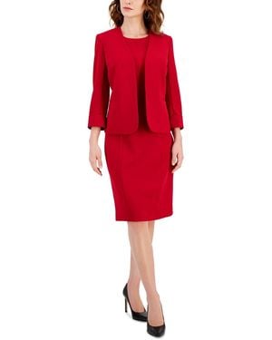 Kasper Stretch Crepe Open-front Roll-sleeve Jacket - Red