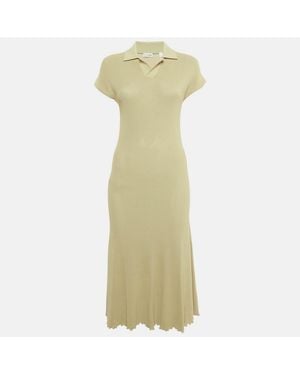 Pre-owned Burberry Sage Green Stretch Knit Midi Dress - White