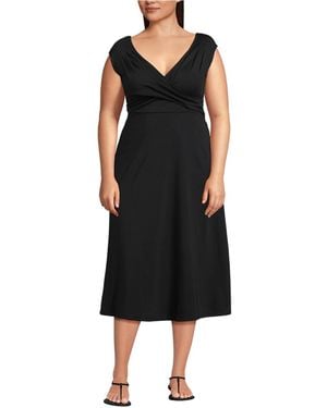 Lands' End Plus Size Cotton Modal Off The Shoulder Wrap Midi Dress - Black