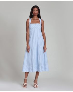Avec Les Filles Contrast Piping Midi Dress - Blue