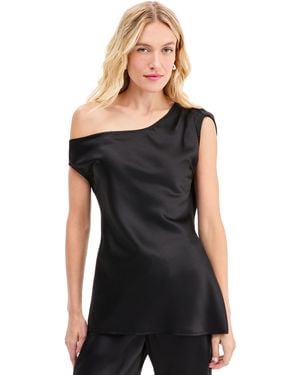 BarIII Off-the-shoulder Satin Asymmetrical Top - Black