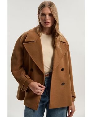 Karen Millen Brushed Wool Double Breasted Short Coat - Brown