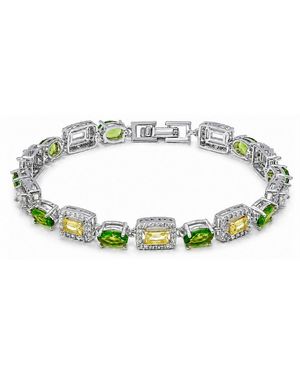 Macy's Peridot Oval And Lemon Yellow Baguette Cubic Zirconia Pave Halo Bracelet - Green