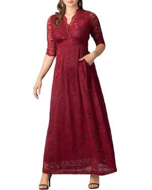 Kiyonna Maria Lace A-line Evening Gown - Blue