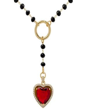 Macy's Black Bead And Red Cubic Zirconia Heart 'y' Necklace - White