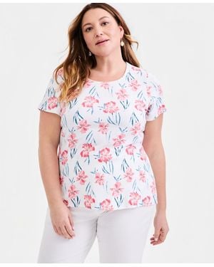 Style & Co. Plus Size Short-sleeve Scoop-neck Top - White