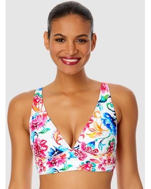 Anne Cole Watercolor Paisley Shirred Bikini Top - White