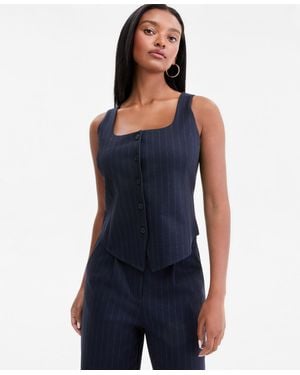 BarIII Pinstripe Scoop-neck Button-front Vest - Blue