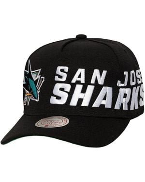 Mitchell & Ness San Jose Sharks Busted Logo Wordmark Wrap-around Pro Pinch Adjustable Hat - Black