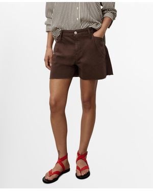 Mango Frayed Hem And Pleats Denim Shorts - Brown
