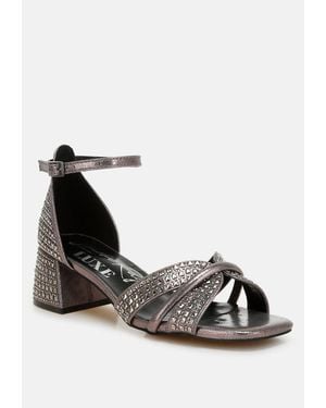 LONDON RAG Babylon Low Block Heel Rhinestone Sandals - Black