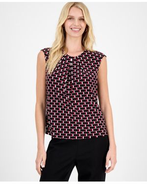 Kasper Geo-print Pleated-neck Blouse - Red