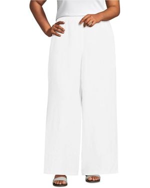 Lands' End Plus Size Linen High Rise Palazzo Pants - White