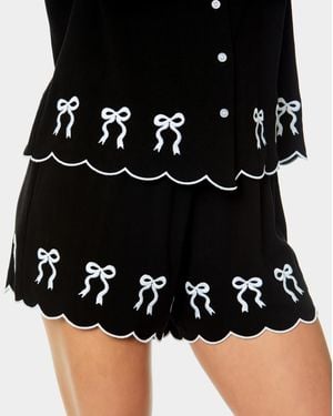 Cece Scalloped Embroidery Cover-up Shorts - Black