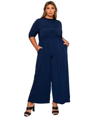 L I V D Plus Size Summer Wide Leg Pocket Jumpsuit - Blue