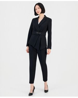 Tahari Belted Asymmetrical Jacket & Slim-fit Pantsuit Set - Black