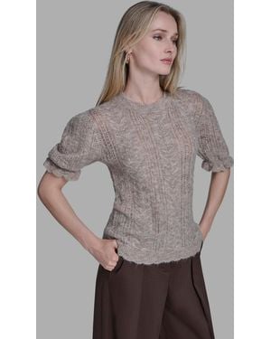 BCBGMAXAZRIA Short Sleeves Crewneck Sweater - Gray