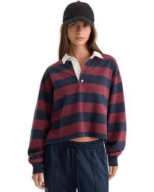 GOOD AMERICAN Cropped Rugby Polo T-shirt - Blue