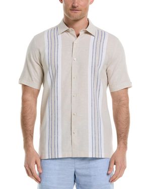 Cubavera Classic-fit Engineered Stripe Panel Linen Blend Button-down Shirt - White