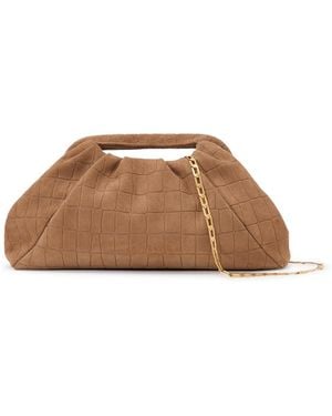 Reiss June Croc Embossed Suede Clutch - Brown