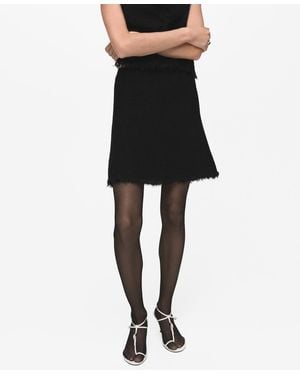 Mango Frayed Hem Tweed Skirt - Black