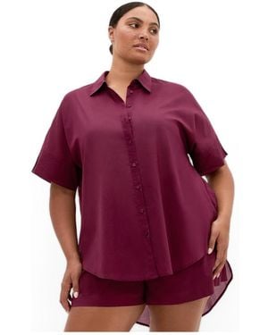 City Chic Plus Size Lola Longline Cotton Shirt - Red