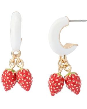 Betsey Johnson Backyard Strawberry Charm huggies Earrings - White