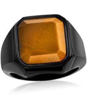 Metallo Stainless Steel Square Ring - Black