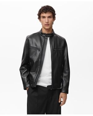 Mango Zip-up Leather-effect Jacket - Black