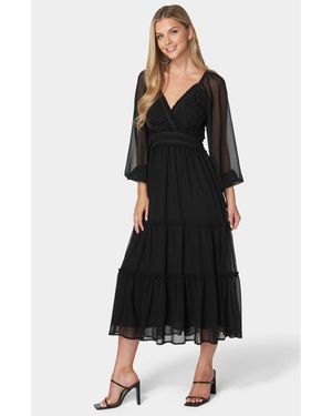 Bebe Lace Up Back Chiffon Midi Dress - Black