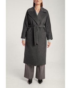 1982 Pure Cashmere Wrap Belted Midi Coat - Gray