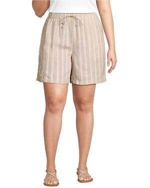 Lands' End Plus Size Linen High Rise Pull On 7" Shorts - Natural
