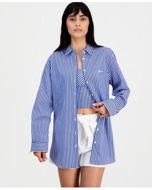 Guess Tecla Cotton Oversized Shirt - Blue