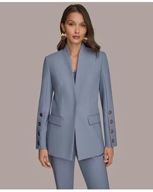 Donna Karan Button Long Sleeve Blazer - Blue