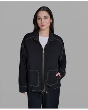 KARL LAGERFELD Mock Neck Zip-front Jacket - Black